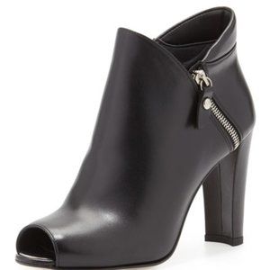 Stuart Weitzman Jump Peep-Toe Ankle Boot, Black-Size 8.5